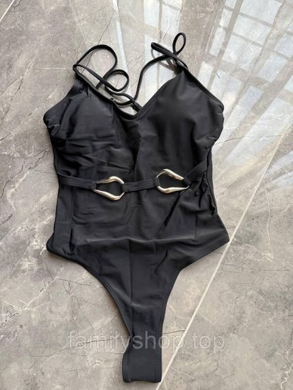 Цельный слитный женский купальник на тонких бретелях с поясом, Mbk262, цвет черный, размер S | Зображення 7