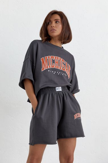Летний спортивный костюм с принтом Michigan - темно-серый цвет, L (есть размеры) | Зображення 1
