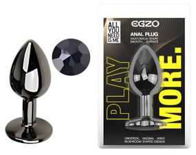 Анальна пробка з кристалом EGZO - Dark Gray Round Plug Black, size S Sex Aura