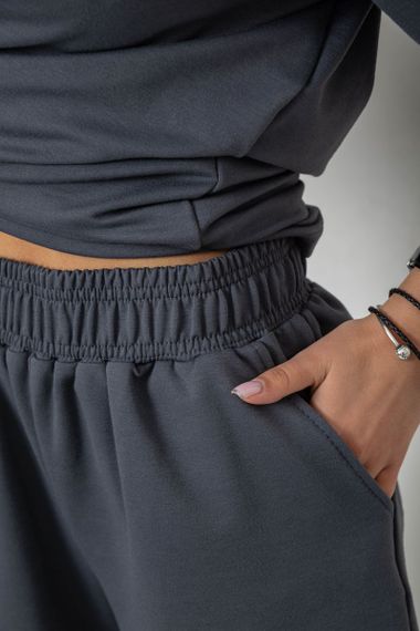 Женский летний костюм оверсайз шорты и футболка цвет серый размер S/M 241R5004 | Зображення 4