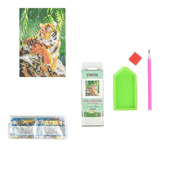 Алмазная мозаика "Тигр в своем владычестве" YAB27430 без подрамника, не полная выкладка 10х15 см | Зображення 1