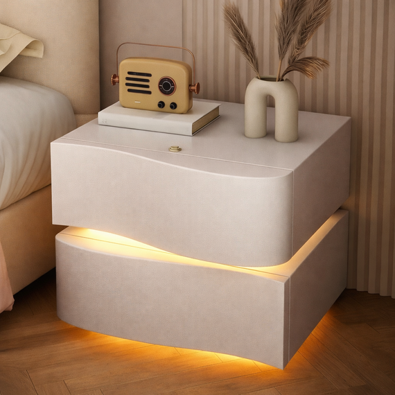Прикрованная тумба из экокожи с LED-подсветкой и двумя выдвижными ящиками (света) | Зображення 3