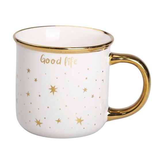 Чашка фарфоровая с золотым ободком и позолоченной ручкой 320 (мл) Good life Белая RX-N231506W