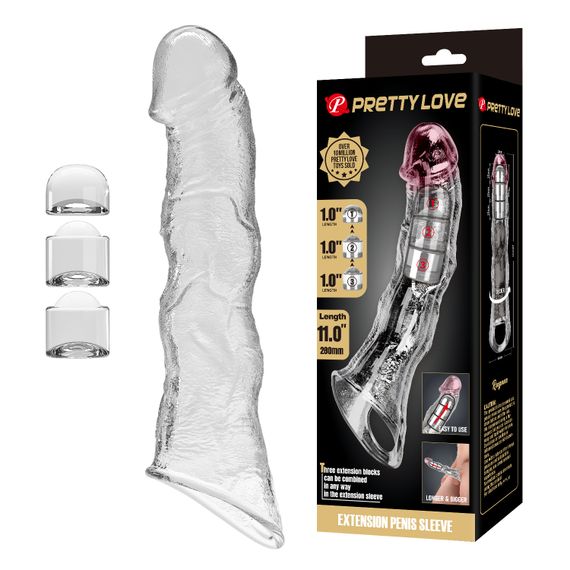 Подовжуюча насадка на член - Pretty Love Extension Penis Sleeve Clear, 28 см