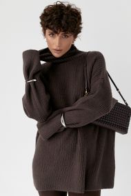 Тепла в'язана туніка в рубчик - коричневий цвет, ONE SIZE (є розміри)