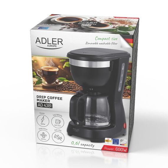 Кофеварка капельная Adler AD 4381 для молотого кофе 0.6 л 600 Вт черная | Зображення 9