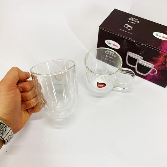 Кружки стеклянные с двойным дном, Набор подарочных чашек из стекла, Набор чашек с двойным стеклом RG-98 | Зображення 3
