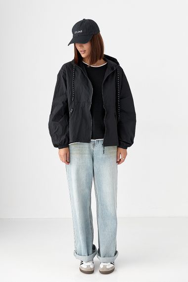 Жіноча вітровка з капюшоном - чорний цвет, ONE SIZE (є розміри) | Зображення 2