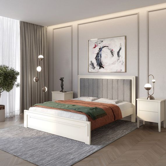 Двоспальне дерев&#039;яне ліжко Mebigrand Торонто Т1 Айворі (S0505Y30R)/Аляска 93 (сірий) 160х200 см (MBG-7246)