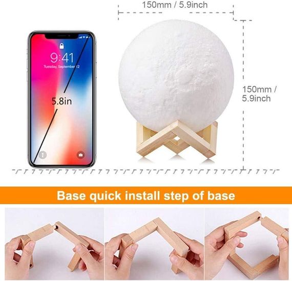 Світлодіодний нічник із регулюванням яскравості, надрукований на 3D-принтері, 16 кольорів, | Зображення 2