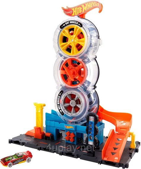 Трек Хот Вилс Сити Трюки на шиномонтаже Гараж Hot Wheels Мастерская Крутой поворот Super Twist Tire Shop | Зображення 1