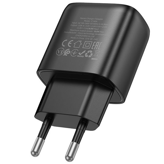 СЗУ Hoco C140A Smart QC3.0 18W (1USB-A) Black | Зображення 3