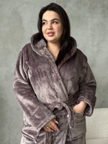 Теплий жіночий халат PLUS SIZE шоколадного кольору