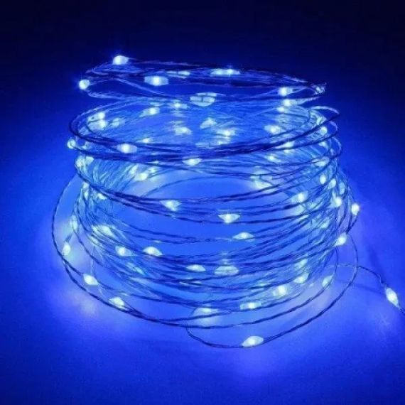 Новогодние гирлянды. Медная проволочная лампа 100LED 10м, Цвет Синий Силиконовый провод (7107) | Зображення 1