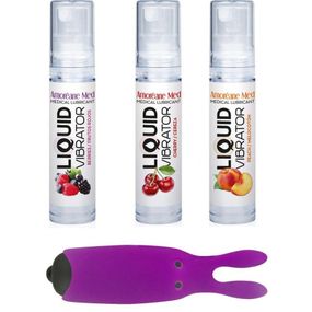 Набор из 3-х вкусов стимулирующего лубриканта Amoreane Med (3х10мл) и вибропули Adrien Lastic Purple Sex Aura