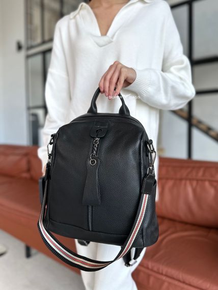 Шкіряний жіночий молодіжний рюкзак чорний на кожен день 94413 | Зображення 8