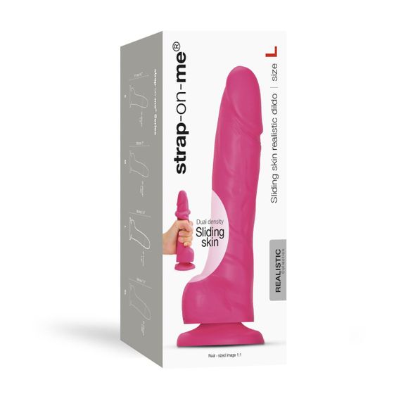 Реалистичный фаллоимитатор Strap-On-Me Sliding Skin Realistic Dildo Fuchsia L, эффект подвижной кожи Sex Aura | Зображення 6