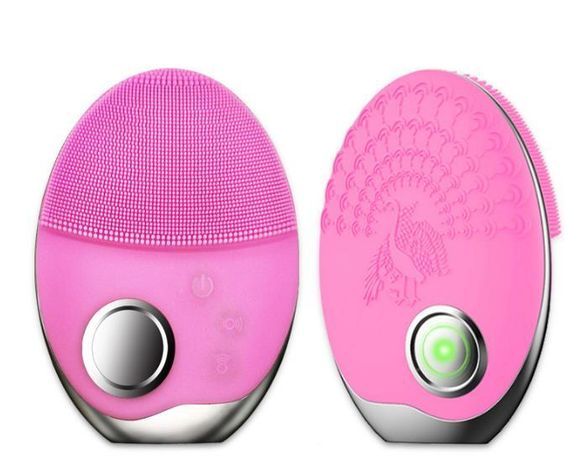 Ультразвукова Електрична Силіконова Щітка Масажер Для Обличчя з Функцією фототерапії Рожева | Зображення 1