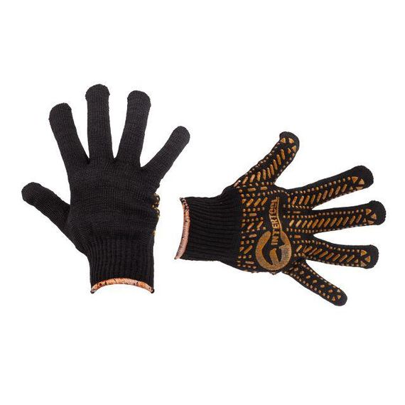 Рукавичка трикотажна 60% бавовна, 40% поліестер, 10", колір чорний, жовта ПВХ точка INTERTOOL SP-0136