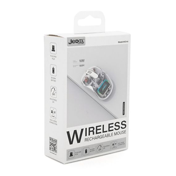 Миша бездротова JEDEL WD141T-W, 1200, 2.4 GHz+Bluetooth 5.0, 3.7V 300mAh, Type-C заряджання. 109x60x32 мм. 69 р. | Зображення 1