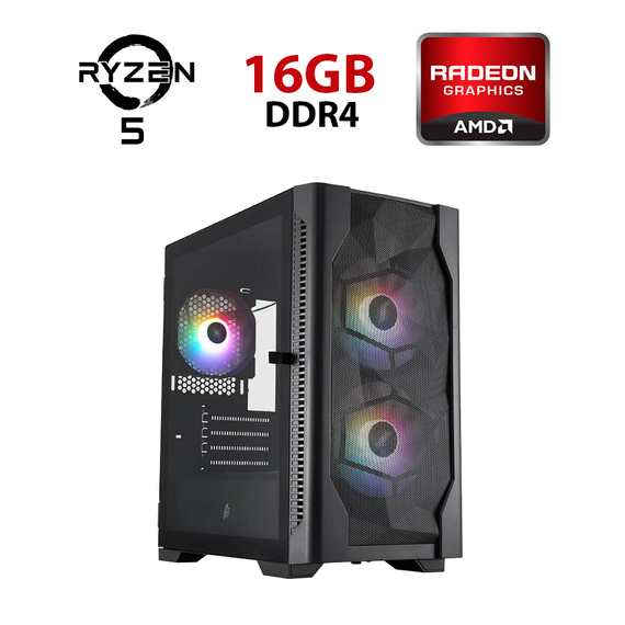 Ігровий ПК FORSAGE (D4-M-BK-2F1P-1F1 Чорний) Башта / AMD Ryzen 5 5500 (6 (12) ядер по 3,6 - 4,2 ГГц) / 16 ГБ DDR4 / 256 ГБ SSD + 1000 ГБ HDD / AMD Radeon RX 570, 4 ГБ GDDR5, 256-біт б/в
