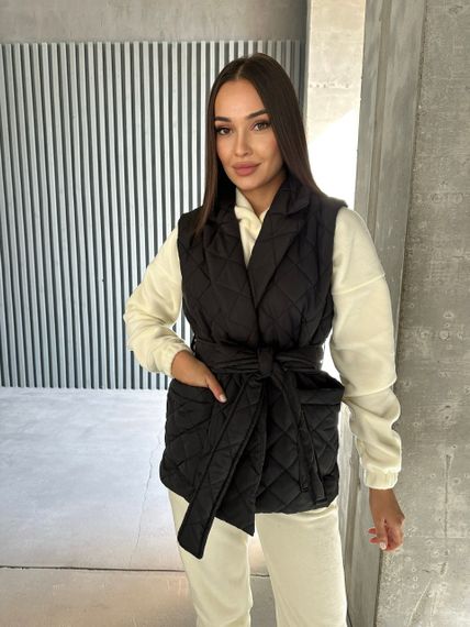 Женская стеганая жилетка с поясом NA1038 цвет черный, размер 46/48 | Зображення 4