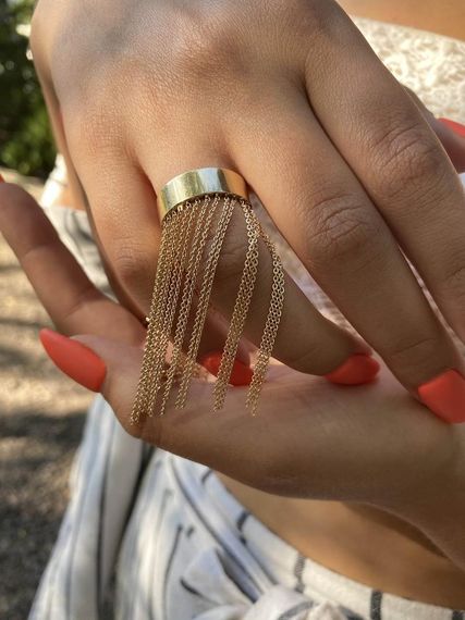 Кольцо из желтого золота с цепочками 19 | Зображення 5