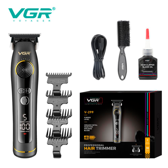 Триммер для стрижки VGR V-299 BLACK, 4 насадки, 9000RPM, 2000 mAh, 5 уровней скорости, LED дисплей | Зображення 1