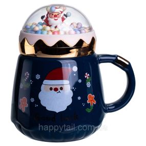 Чашка фарфоровая с крышкой Christmas 400 (мл) Синий Yiwu FM-CS-41B