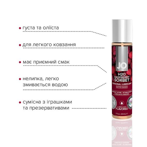 Змазка на водній основі System JO H2O — Raspberry Sorbet (30 мл) без цукру, рослинний гліцерин | Зображення 2