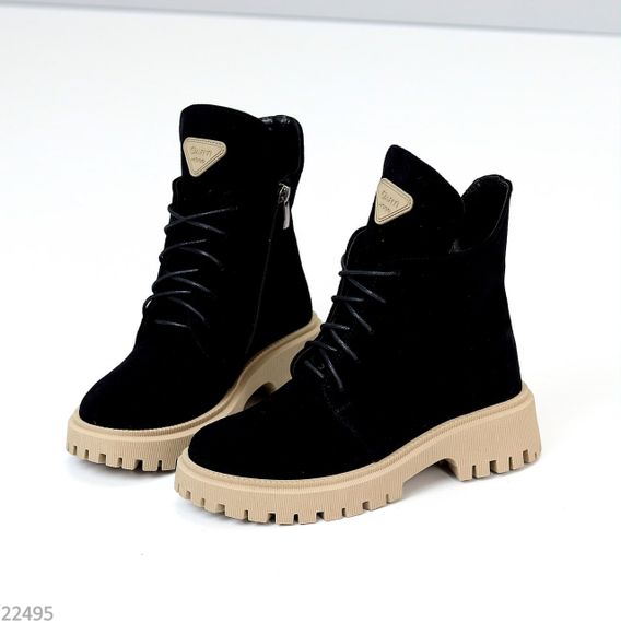 Круті чорні черевики повсякденні натуральна замша на бежевій підошві | Зображення 7