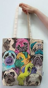 Екосумка шопер 4Profi "Кольорові мопси" двунитка (хлопок) біла 23829