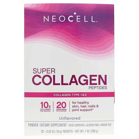 Супер коллагеновые пептиды, Super Collagen Peptides, Neocell, без вкуса, 20 стиков, по 10 г каждый