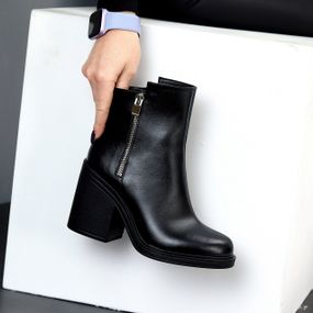 Люксовые черные ботильоны натуральная кожа на среднем каблуке 38