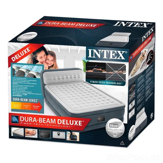 Надувне ліжко Intex 64448 HEADBOARD AIRBED 152 Х 236 Х 86 см зі спинкою, вбудований насос 220 В | Зображення 1