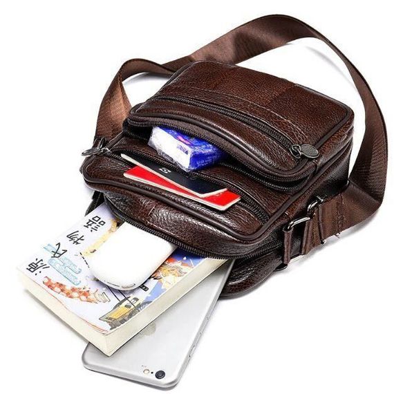 Чоловіча сумка з натуральної італійської шкіри, коричнева, компактний месенджер, кросбоді JN-33 | Зображення 7