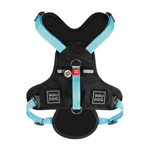 Шлея для собак безпечна WAUDOG Nylon з QR паспортом, металічна пряжка-фастекс, M, Ш 20 мм, А 45-70 см, В 60-80 см блакитний | Зображення 2