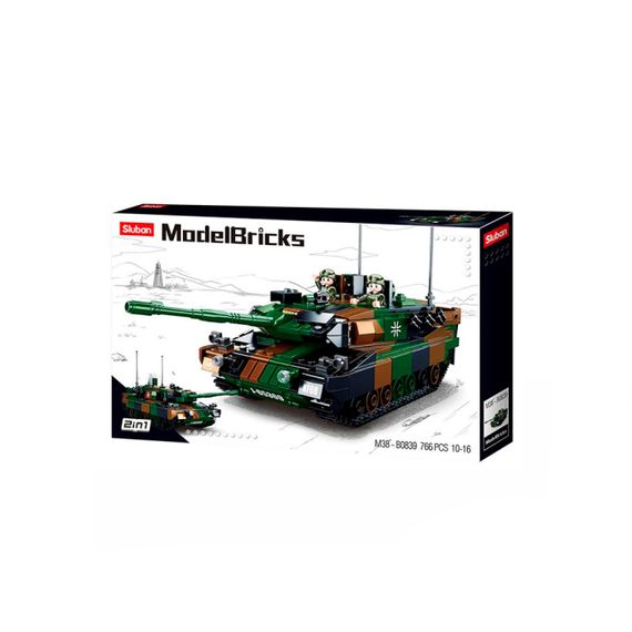 Конструктор M38-B0839 Sluban Model Bricks "Основний бойовий танк Леопард 2А5", фігурки, 766 деталей, в коробці (6903317245284)