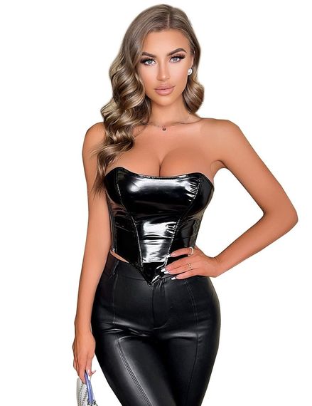 Корсет зі штучної шкіри Star Night з трусиками, чорний, XL (без коробки) sexstyle