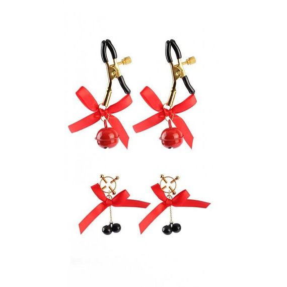 Набір затискачів на соски з дзвіночками Senuelo Chisa, червоний, 2 пари