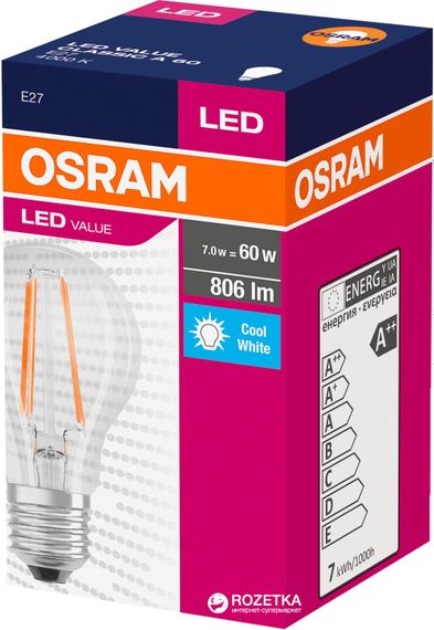 Лампа светодиодная OSRAM LED Filament A60 7W (806Lm) 4000K E27 (4058075288645) | Зображення 1