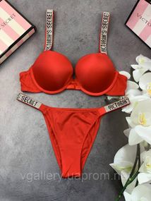 Жіночий комплект спідньої білизни Victoria's Secret зі стразами великих розмірів (85Д-90Д) червоний, 80C