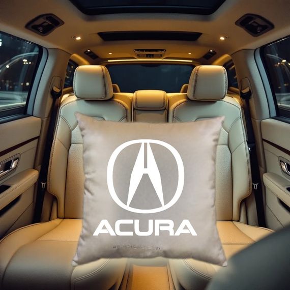 Авто Подушка з вишивкою логотипу марки Акура Acura бежевий автомобілісту 00454