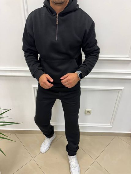Теплий чоловічий спортивний костюм на флісі худі на блискавці і штани колір чорний розмір М (48-50) adl1003 | Зображення 3