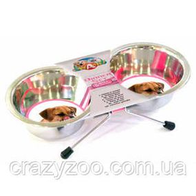 Миски для котів і собак на підставці Croci неіржавка сталь 2,84 л 25 см 2 шт C6059196