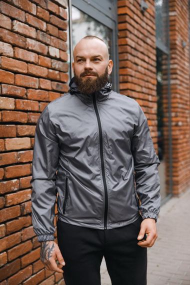 Чоловіча ветровка на блискавці з капюшоном підкладка сітка колір сірий, розмір L  BD0024