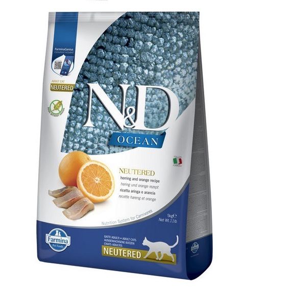 Сухий корм із оселедцем для стерилізованих котів Farmina N&D Ocean Herring & Orange Neutered Cat Adult, 5 кг