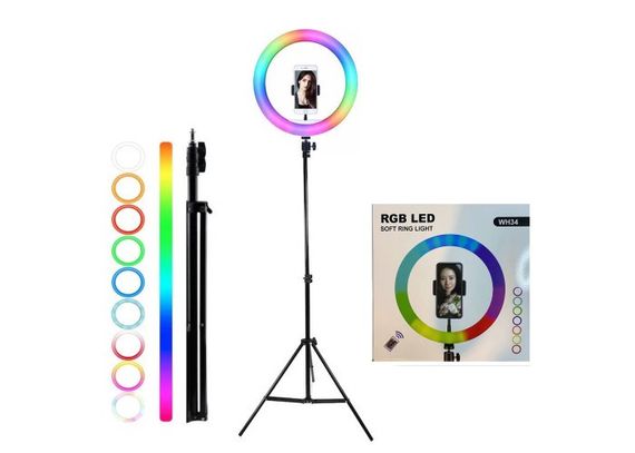 Цветная кольцевая RGB лампа 34 см со штативом и пультом | Зображення 1