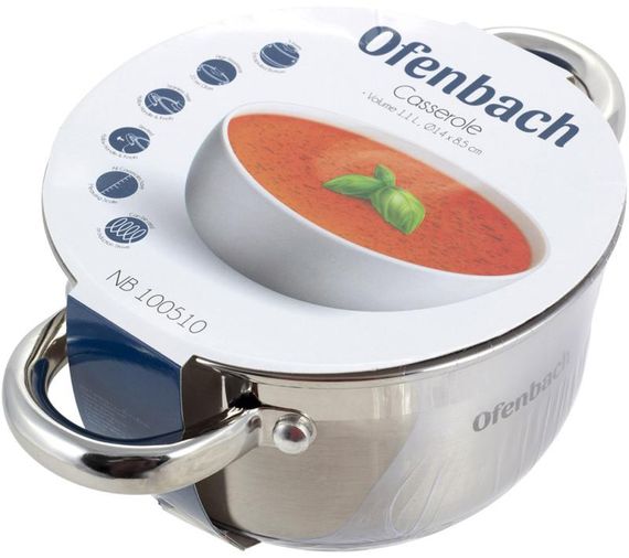 Каструля Ofenbach Casserole з нержавіючої сталі 1100мл зі скляною кришкою | Зображення 5