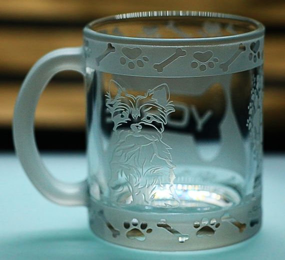 Скляна чашка кружка 320 мл  з гравіюванням Йорк подарунок для власника собаки або поціновувача породи